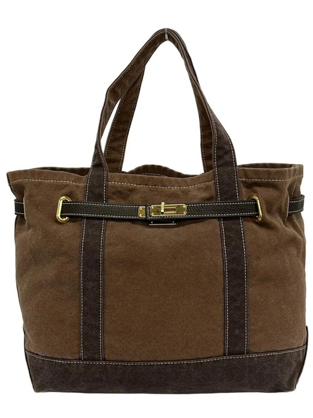 sitaparantica Dark Brown Canvas Leather Tote Bag